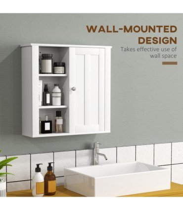 HOMCOM Modern Wall Mounted Bathroom Cabinet with Adjustable Shelves, White