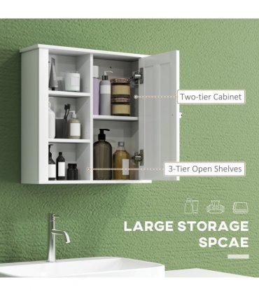 HOMCOM Modern Wall Mounted Bathroom Cabinet with Adjustable Shelves, White