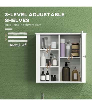 HOMCOM Modern Wall Mounted Bathroom Cabinet with Adjustable Shelves, White