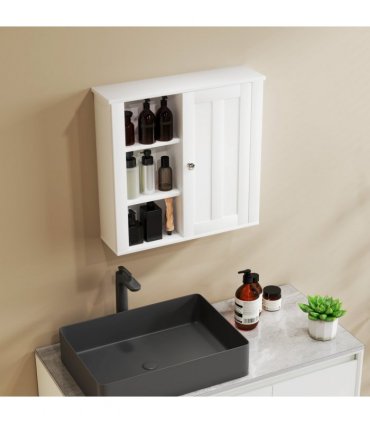 HOMCOM Modern Wall Mounted Bathroom Cabinet with Adjustable Shelves, White