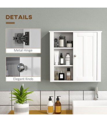 HOMCOM Modern Wall Mounted Bathroom Cabinet with Adjustable Shelves, White