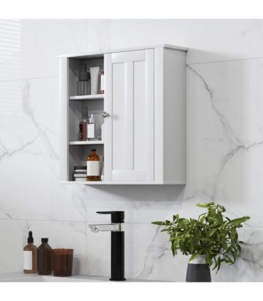 HOMCOM Modern Wall Mounted Bathroom Cabinet with Adjustable Shelves, White