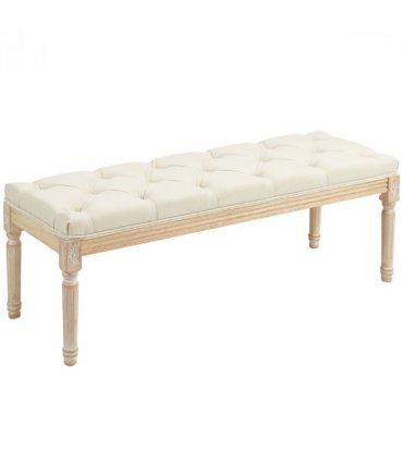 HOMCOM End of Bed Bench Upholstered Foot Stool Linen-Touch Ottoman Cream