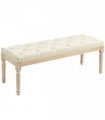 HOMCOM End of Bed Bench Upholstered Foot Stool Linen-Touch Ottoman Cream