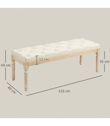 HOMCOM End of Bed Bench Upholstered Foot Stool Linen-Touch Ottoman Cream