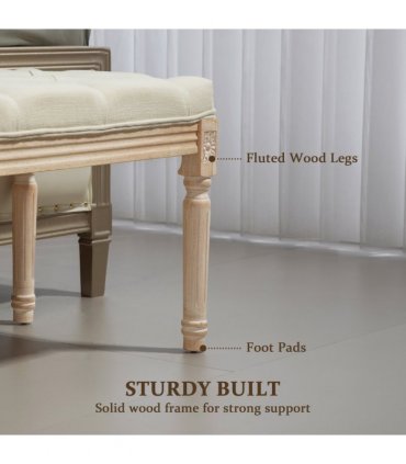HOMCOM End of Bed Bench Upholstered Foot Stool Linen-Touch Ottoman Cream
