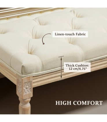 HOMCOM End of Bed Bench Upholstered Foot Stool Linen-Touch Ottoman Cream