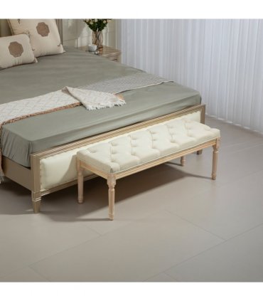 HOMCOM End of Bed Bench Upholstered Foot Stool Linen-Touch Ottoman Cream