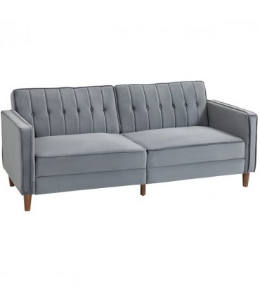HOMCOM Convertible Sofa Futon Velvet-Touch Tufted Couch Sofa Bed Dark Grey