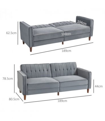 HOMCOM Convertible Sofa Futon Velvet-Touch Tufted Couch Sofa Bed Dark Grey