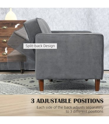 HOMCOM Convertible Sofa Futon Velvet-Touch Tufted Couch Sofa Bed Dark Grey
