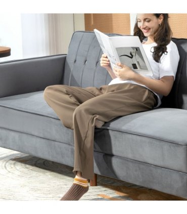 HOMCOM Convertible Sofa Futon Velvet-Touch Tufted Couch Sofa Bed Dark Grey