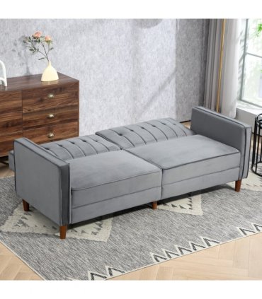HOMCOM Convertible Sofa Futon Velvet-Touch Tufted Couch Sofa Bed Dark Grey