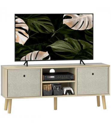 HOMCOM Modern TV Cabinet Stand w/ Shelves & Drawers, Bedroom Natural