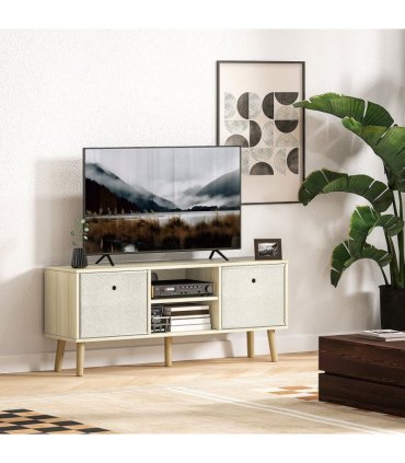 HOMCOM Modern TV Cabinet Stand w/ Shelves & Drawers, Bedroom Natural