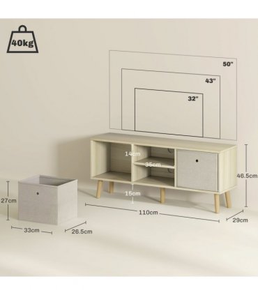 HOMCOM Modern TV Cabinet Stand w/ Shelves & Drawers, Bedroom Natural