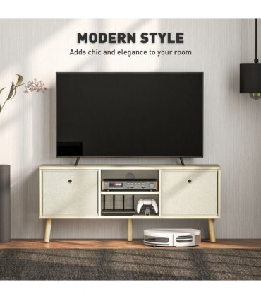 HOMCOM Modern TV Cabinet Stand w/ Shelves & Drawers, Bedroom Natural