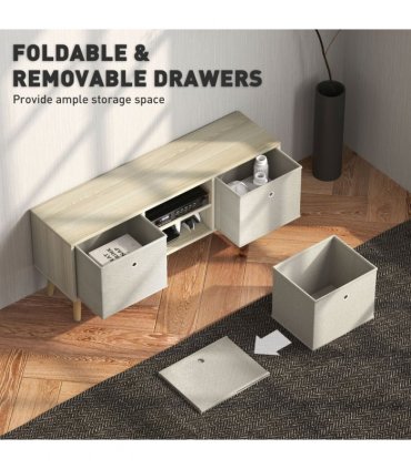 HOMCOM Modern TV Cabinet Stand w/ Shelves & Drawers, Bedroom Natural