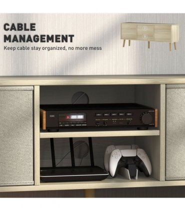 HOMCOM Modern TV Cabinet Stand w/ Shelves & Drawers, Bedroom Natural