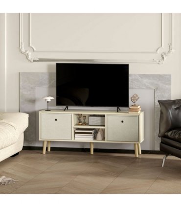 HOMCOM Modern TV Cabinet Stand w/ Shelves & Drawers, Bedroom Natural