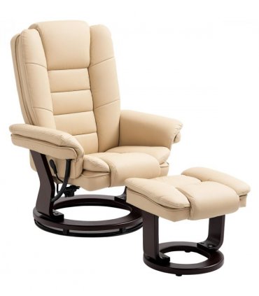 HOMCOM Swivel Manual Recliner and Footrest Set PU Leather Lounge Chair Beige