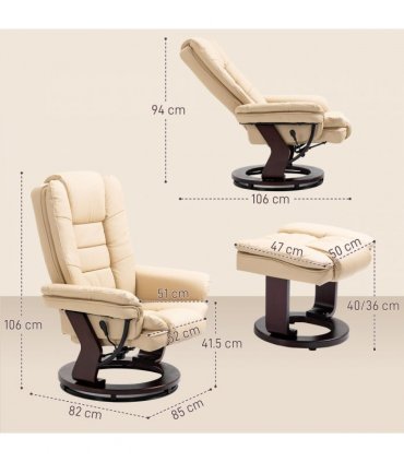 HOMCOM Swivel Manual Recliner and Footrest Set PU Leather Lounge Chair Beige