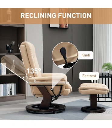 HOMCOM Swivel Manual Recliner and Footrest Set PU Leather Lounge Chair Beige