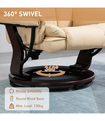 HOMCOM Swivel Manual Recliner and Footrest Set PU Leather Lounge Chair Beige