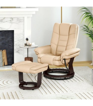 HOMCOM Swivel Manual Recliner and Footrest Set PU Leather Lounge Chair Beige