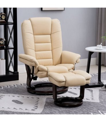 HOMCOM Swivel Manual Recliner and Footrest Set PU Leather Lounge Chair Beige