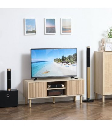 HOMCOM TV Stand Cabinet for TVs up to 50" with Sliding Doors, Natural