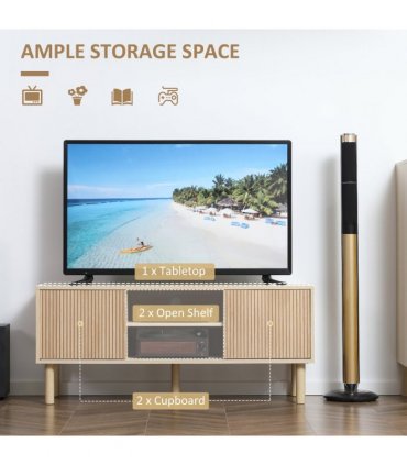 HOMCOM TV Stand Cabinet for TVs up to 50" with Sliding Doors, Natural