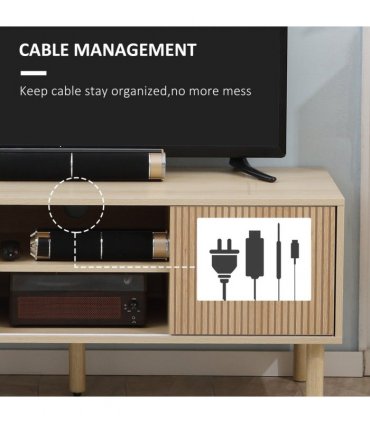 HOMCOM TV Stand Cabinet for TVs up to 50" with Sliding Doors, Natural