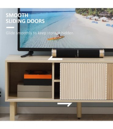 HOMCOM TV Stand Cabinet for TVs up to 50" with Sliding Doors, Natural