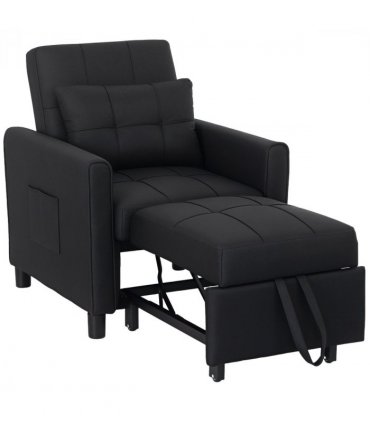 HOMCOM Folding Chair Bed, Sleeper Chair with Pillow, Side Pockets, Black