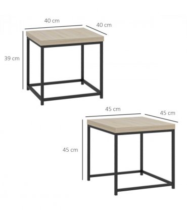 HOMCOM Coffee Table Set of 2, Nest of Tables with 3.5cm Thick Tabletop, Oak