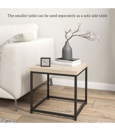 HOMCOM Coffee Table Set of 2, Nest of Tables with 3.5cm Thick Tabletop, Oak