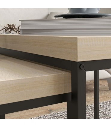 HOMCOM Coffee Table Set of 2, Nest of Tables with 3.5cm Thick Tabletop, Oak