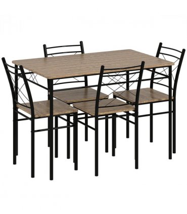 HOMCOM 5 Piece Dining Table and Chairs Set, Space Saving, Oak