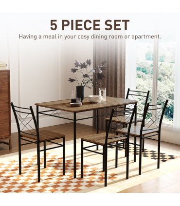 HOMCOM 5 Piece Dining Table and Chairs Set, Space Saving, Oak