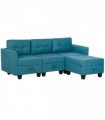 HOMCOM Convertible Modular Sectional Sofa w/ Storage Wood Frame Light Blue