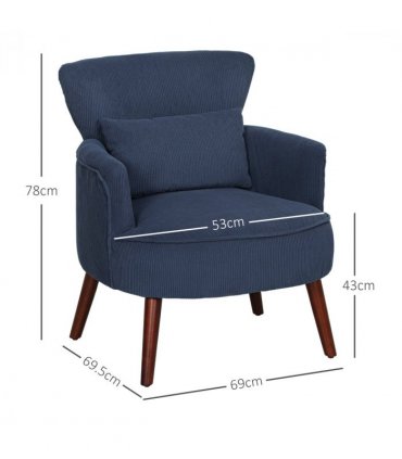 HOMCOM Armchair with Padded Seat and Backrest for Living Room, Blue