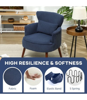 HOMCOM Armchair with Padded Seat and Backrest for Living Room, Blue
