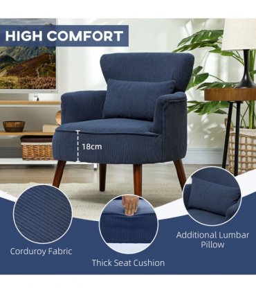 HOMCOM Armchair with Padded Seat and Backrest for Living Room, Blue