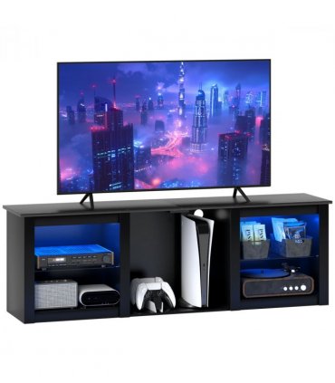 HOMCOM 160cm TV Unit w/ LED Lights for 65" TV Modern TV Stand Cabinet Black