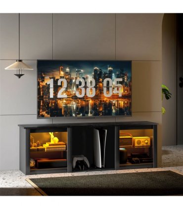 HOMCOM 160cm TV Unit w/ LED Lights for 65" TV Modern TV Stand Cabinet Black