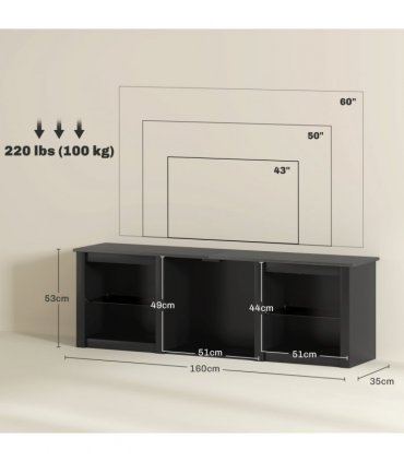 HOMCOM 160cm TV Unit w/ LED Lights for 65" TV Modern TV Stand Cabinet Black