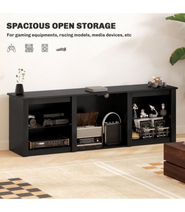 HOMCOM 160cm TV Unit w/ LED Lights for 65" TV Modern TV Stand Cabinet Black