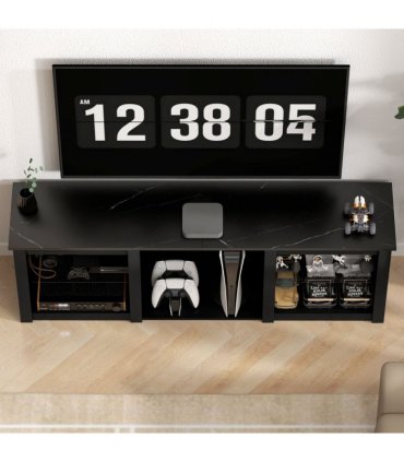 HOMCOM 160cm TV Unit w/ LED Lights for 65" TV Modern TV Stand Cabinet Black