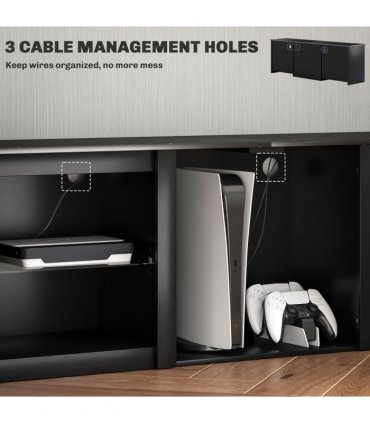 HOMCOM 160cm TV Unit w/ LED Lights for 65" TV Modern TV Stand Cabinet Black